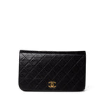 CHANEL Handbag Black Vintage Black Lambskin Quilted Full Flap Bag Gold Hardware - Redeluxe