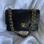 CHANEL Handbag Black Vintage Lambskin Quilted Double Flap Small GHW - Redeluxe