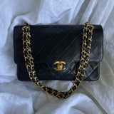 CHANEL Handbag Black Vintage Lambskin Quilted Double Flap Small GHW - Redeluxe
