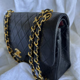 CHANEL Handbag Black Vintage Lambskin Quilted Double Flap Small GHW - Redeluxe