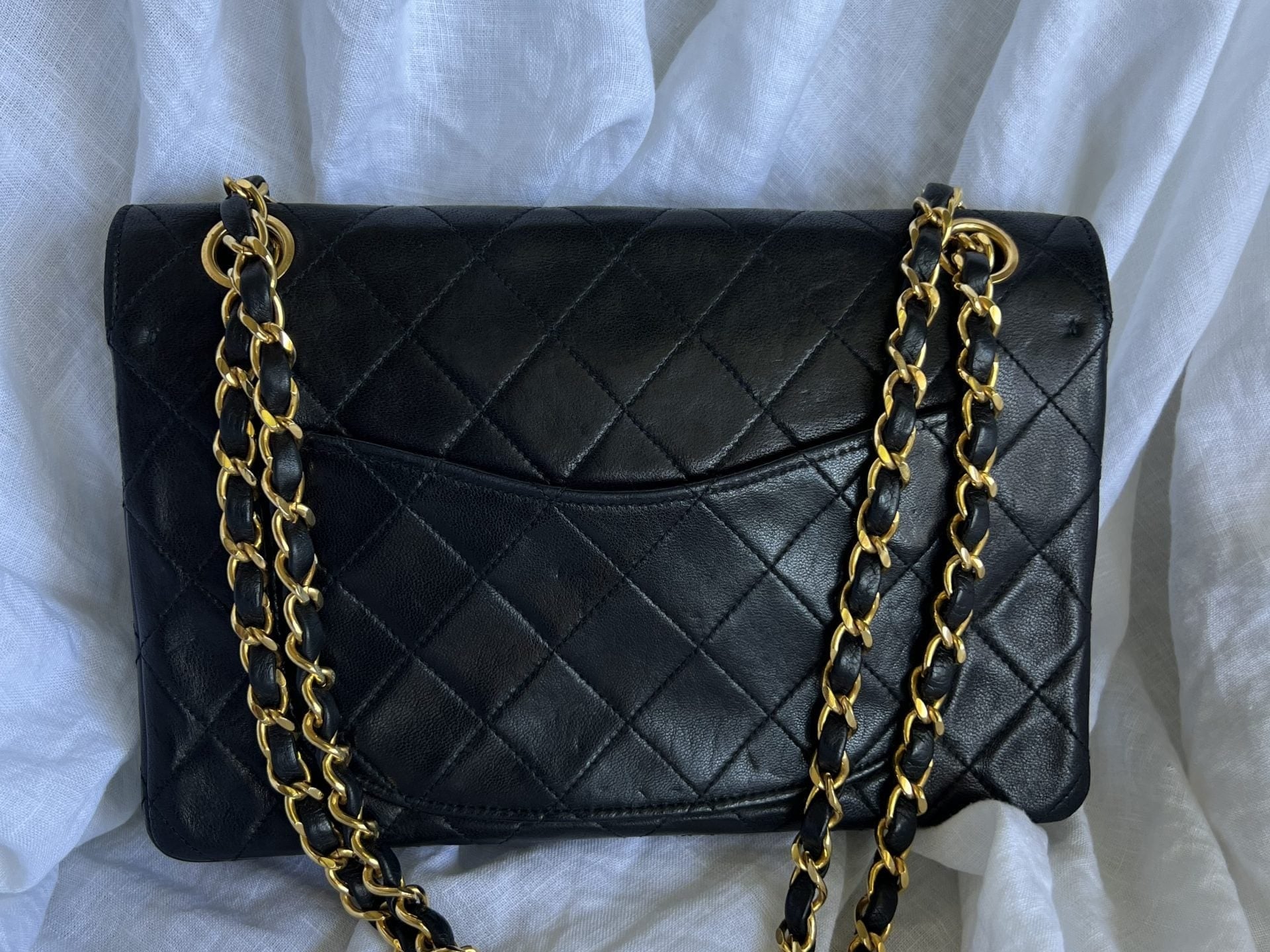 CHANEL Handbag Black Vintage Lambskin Quilted Double Flap Small GHW - Redeluxe