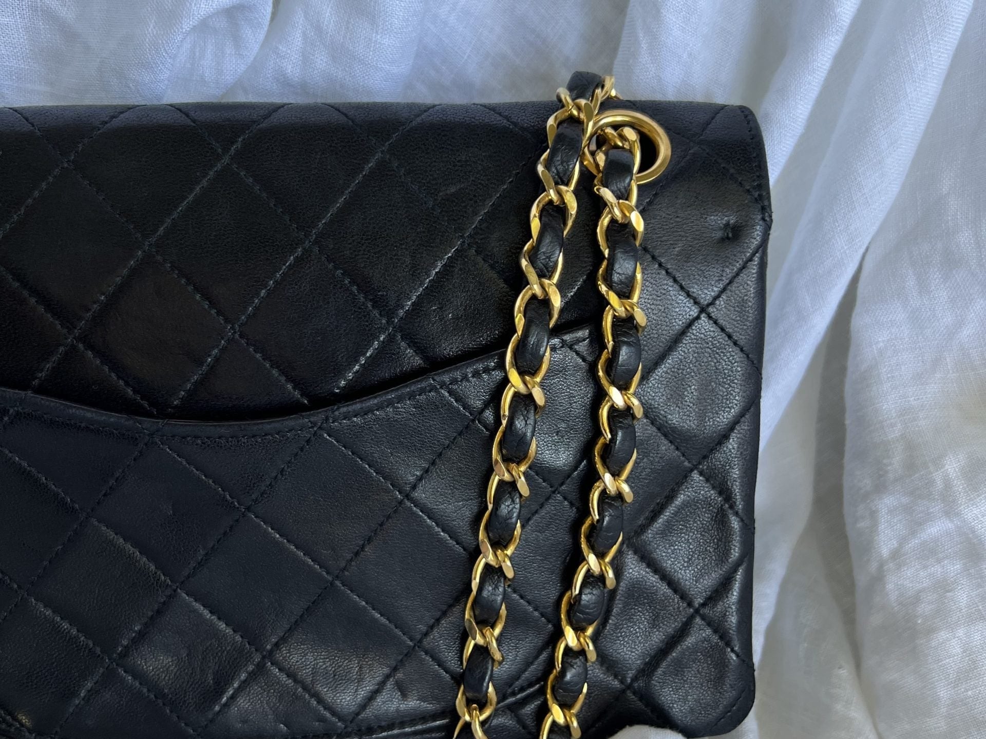 CHANEL Handbag Black Vintage Lambskin Quilted Double Flap Small GHW - Redeluxe