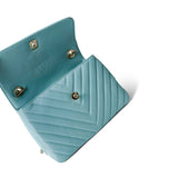 CHANEL Handbag Blue 19C Tiffany Blue Chevron Lambskin Trendy CC Flap Small Light Gold Hardware - Redeluxe