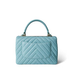 CHANEL Handbag Blue 19C Tiffany Blue Chevron Lambskin Trendy CC Flap Small Light Gold Hardware - Redeluxe