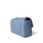 CHANEL Handbag Blue 21C Sky Blue Lambskin Quilted Mini Rectangular Flap Light Gold Hardware - Redeluxe