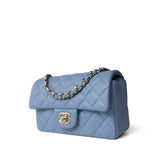 CHANEL Handbag Blue 21C Sky Blue Lambskin Quilted Mini Rectangular Flap Light Gold Hardware - Redeluxe