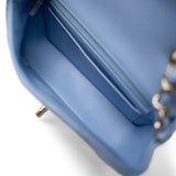 CHANEL Handbag Blue 21C Sky Blue Lambskin Quilted Mini Rectangular Flap Light Gold Hardware - Redeluxe