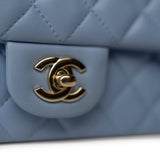 CHANEL Handbag Blue 21C Sky Blue Lambskin Quilted Mini Rectangular Flap Light Gold Hardware - Redeluxe