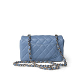 CHANEL Handbag Blue 21C Sky Blue Lambskin Quilted Mini Rectangular Flap Light Gold Hardware - Redeluxe