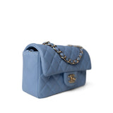 CHANEL Handbag Blue 21C Sky Blue Lambskin Quilted Mini Rectangular Flap Light Gold Hardware - Redeluxe