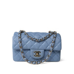 CHANEL Handbag Blue 21C Sky Blue Lambskin Quilted Mini Rectangular Flap Light Gold Hardware - Redeluxe