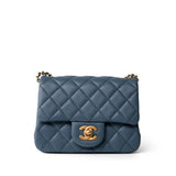 CHANEL Handbag Blue 23K Blue Lambskin Quilted Mini Square Pearl Crush Antique Gold Hardware - Redeluxe