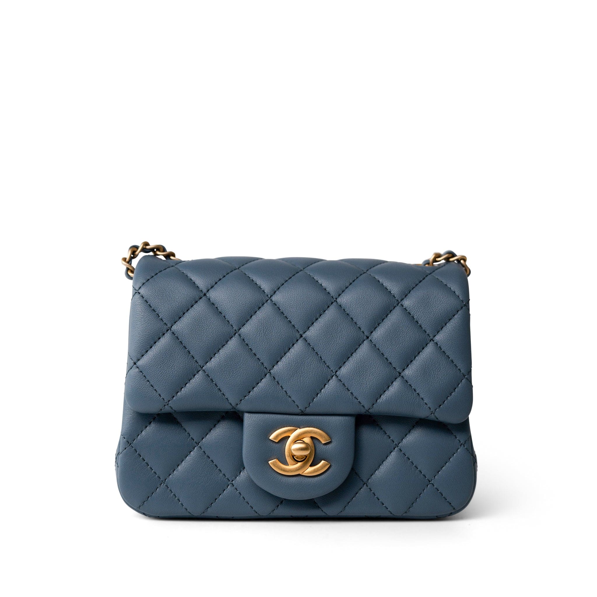 CHANEL Handbag Blue 23K Blue Lambskin Quilted Mini Square Pearl Crush Antique Gold Hardware - Redeluxe