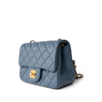 CHANEL Handbag Blue 23K Blue Lambskin Quilted Mini Square Pearl Crush Antique Gold Hardware - Redeluxe