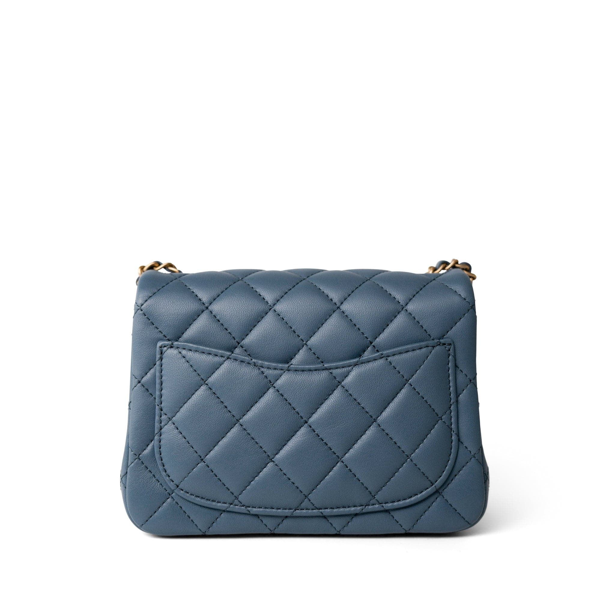 CHANEL Handbag Blue 23K Blue Lambskin Quilted Mini Square Pearl Crush Antique Gold Hardware - Redeluxe