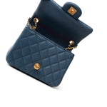 CHANEL Handbag Blue 23K Blue Lambskin Quilted Mini Square Pearl Crush Antique Gold Hardware - Redeluxe