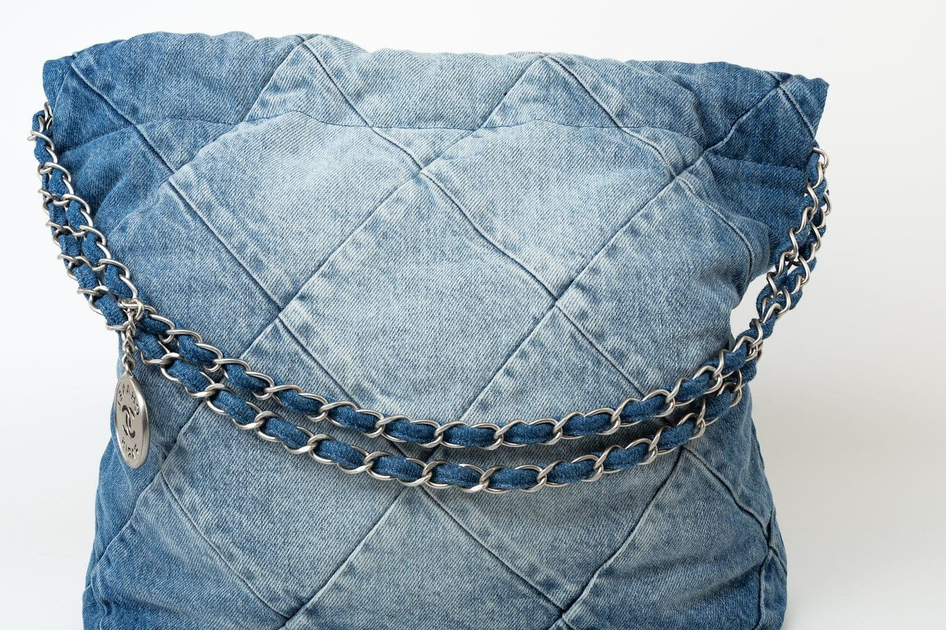 CHANEL Handbag Blue 23P Denim Quilted 22 Small Drawstring Bag - Redeluxe