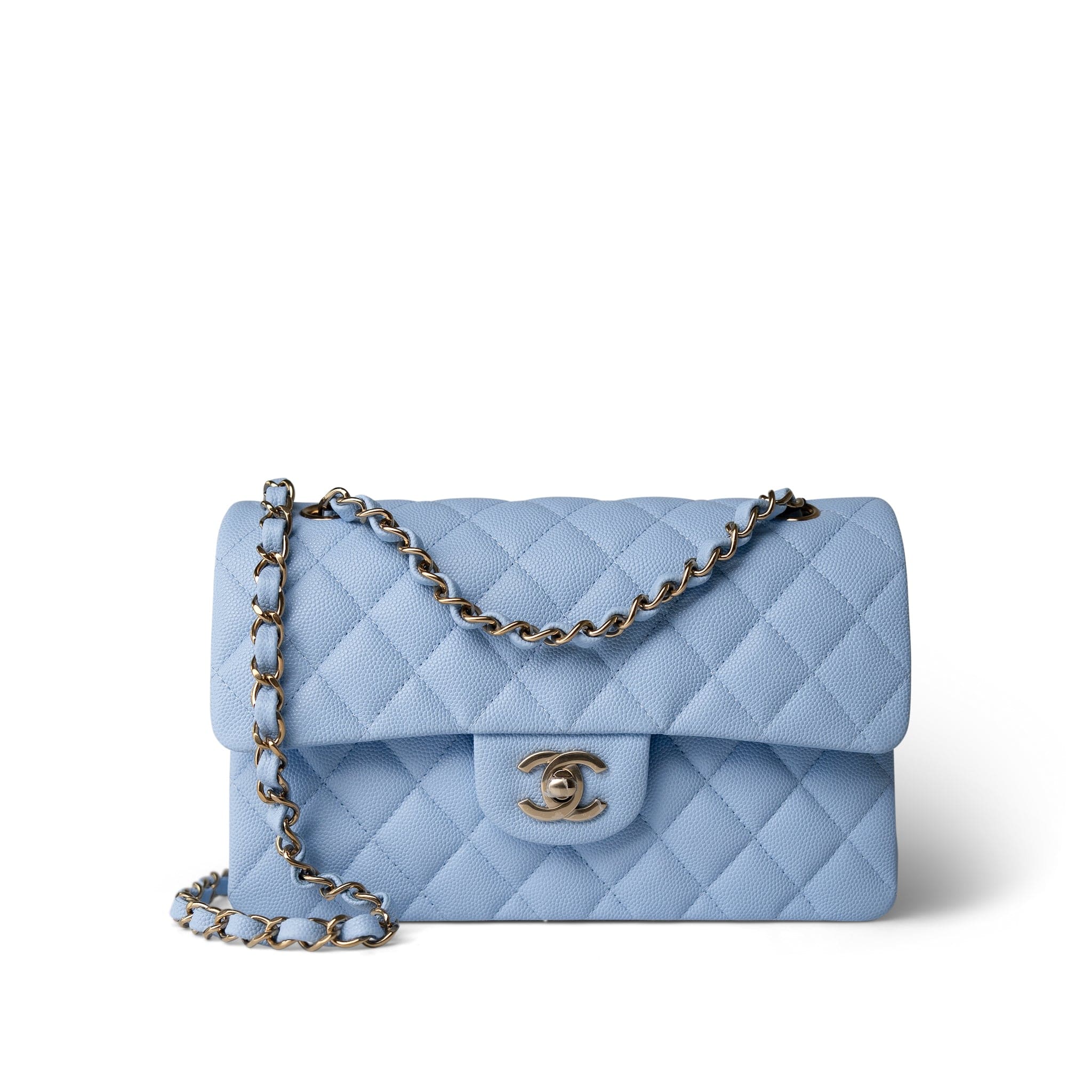 CHANEL Handbag blue 23P Light Blue Classic Flap Small Light Gold Hardware - Redeluxe