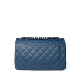 CHANEL Handbag Blue Dark Blue Caviar Quilted Jumbo Classic Flap Light Gold Hardware - Redeluxe