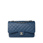 CHANEL Handbag Blue Dark Blue Caviar Quilted Jumbo Classic Flap Light Gold Hardware - Redeluxe