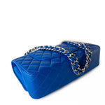 CHANEL Handbag Blue Royal Blue Lambskin Quilted Classic Flap Medium Silver Hardware - Redeluxe