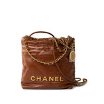 CHANEL Handbag Brown 23A Light Brown Calfskin Quilted Mini 22 Bag Antique Gold Hardware - Redeluxe