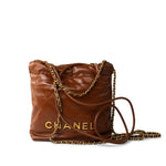 CHANEL Handbag Brown 23A Light Brown Calfskin Quilted Mini 22 Bag Antique Gold Hardware - Redeluxe