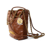 CHANEL Handbag Brown 23A Light Brown Calfskin Quilted Mini 22 Bag Antique Gold Hardware - Redeluxe