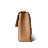 CHANEL Handbag Brown Beige Jumbo Horizontal Stripe Single Flap Gold Hardware - Redeluxe