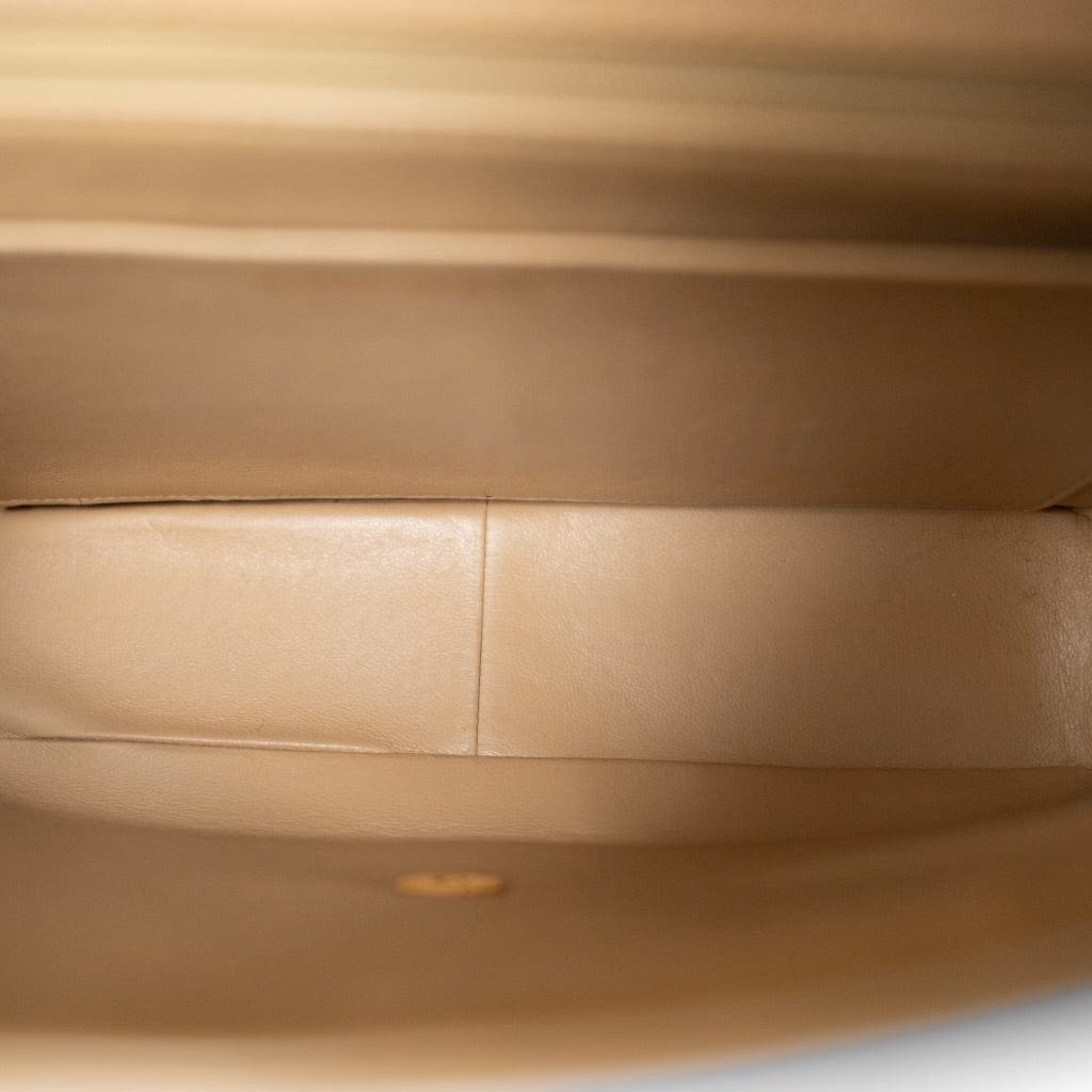 CHANEL Handbag Brown Beige Jumbo Horizontal Stripe Single Flap Gold Hardware - Redeluxe