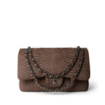 CHANEL Handbag Brown Light Brown Python Jumbo Classic Flap - Redeluxe