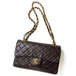 CHANEL Handbag Brown Vintage Brown Lambskin Quilted Classic Flap Small GHW - Redeluxe