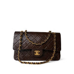 CHANEL Handbag Brown Vintage Dark Brown Lambskin Quilted Classic Flap Medium Gold Hardware - Redeluxe