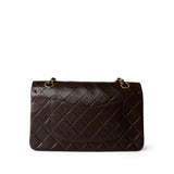 CHANEL Handbag Brown Vintage Dark Brown Lambskin Quilted Classic Flap Medium Gold Hardware - Redeluxe