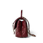 CHANEL Handbag Burgundy Burgundy Caviar Quilted Coco Handle Small Light Gold Hardware - Redeluxe