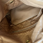 CHANEL Handbag Caramel Shiny Calfskin Quilted 22 Drawstring Bag Small GHW - Redeluxe