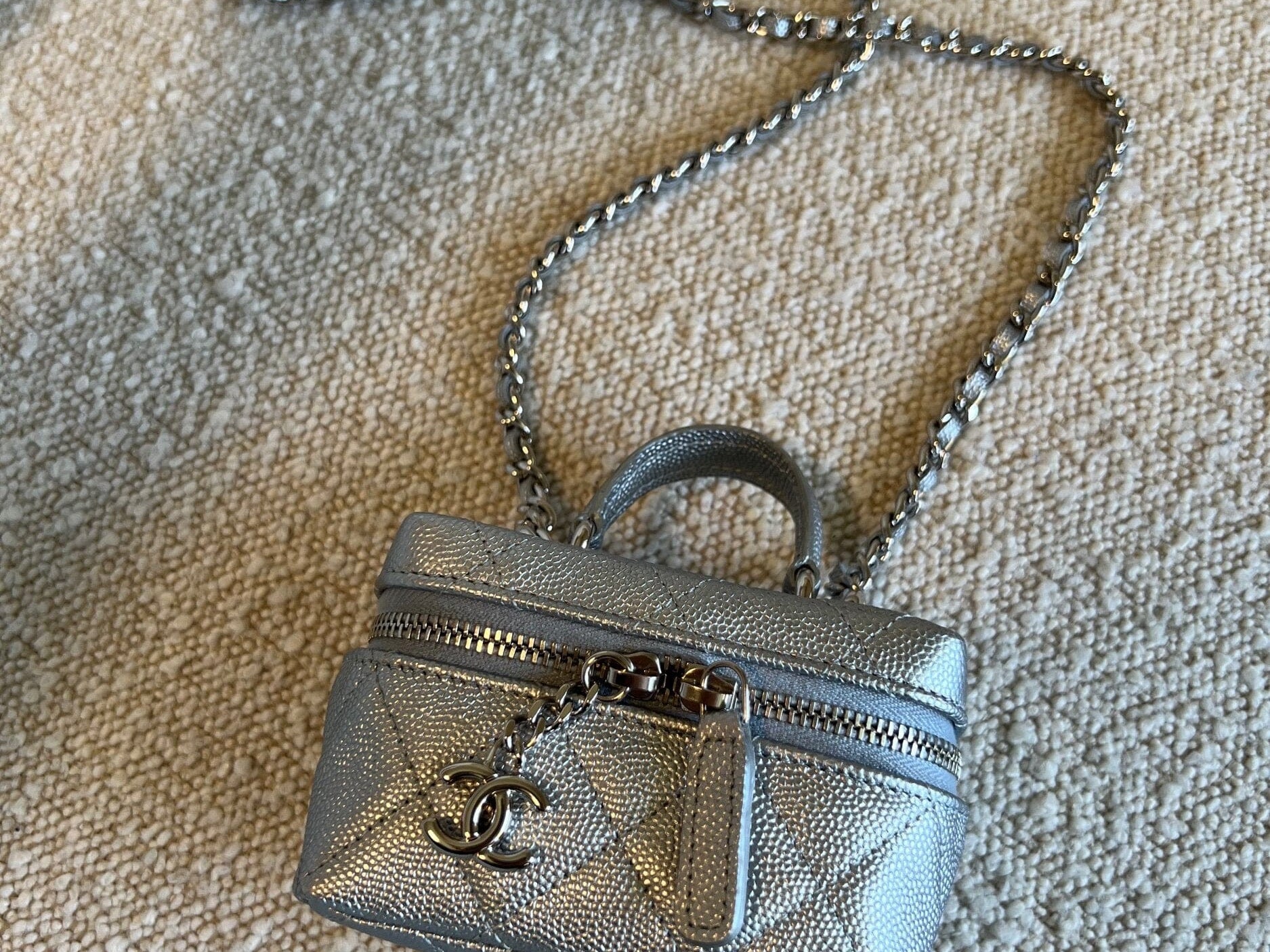 CHANEL Handbag Chanel 21S Metallic Silver Micro Vanity Grained Calfskin SHW - Redeluxe