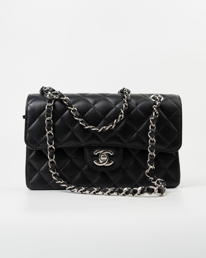 CHANEL Handbag Chanel Black Caviar Quilted Classic Flap Small SHW - Redeluxe