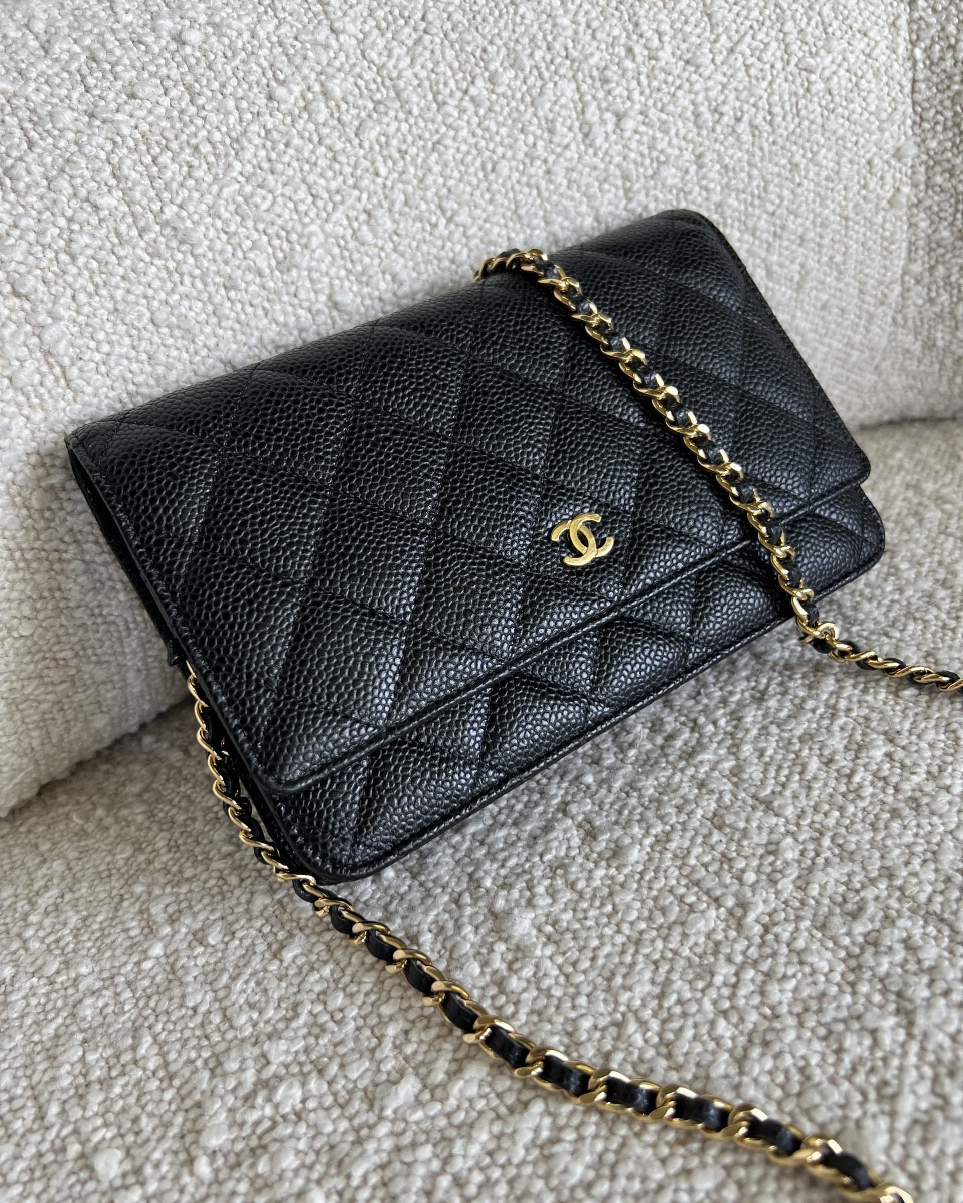 CHANEL Handbag Chanel Black Caviar Quilted Wallet On Chain GHW (WOC) - Redeluxe