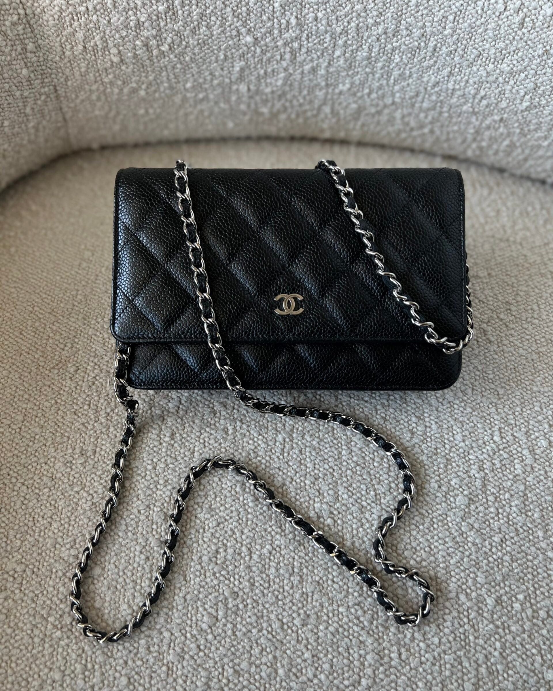 CHANEL Handbag Chanel Black Caviar Quilted Wallet On Chain Silver Hardware (WOC) - Redeluxe