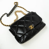 CHANEL Handbag Chanel Black Goatskin Quilted Maxi 19 Flap - Redeluxe