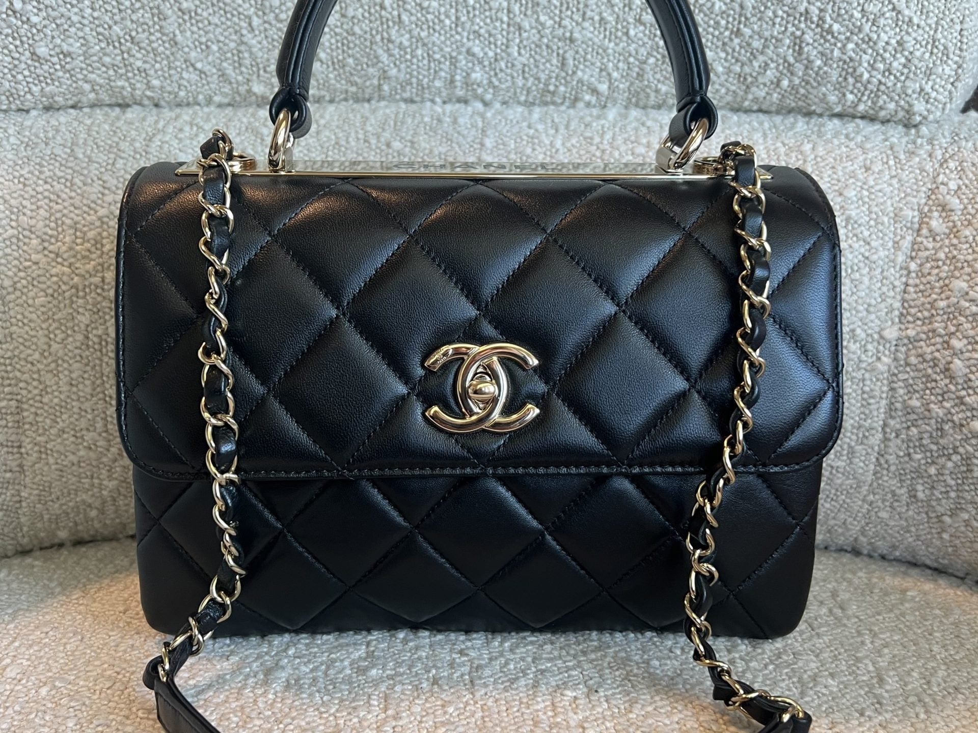 CHANEL Handbag Chanel Black Lambskin Quilted Trendy CC Small LGHW - Redeluxe