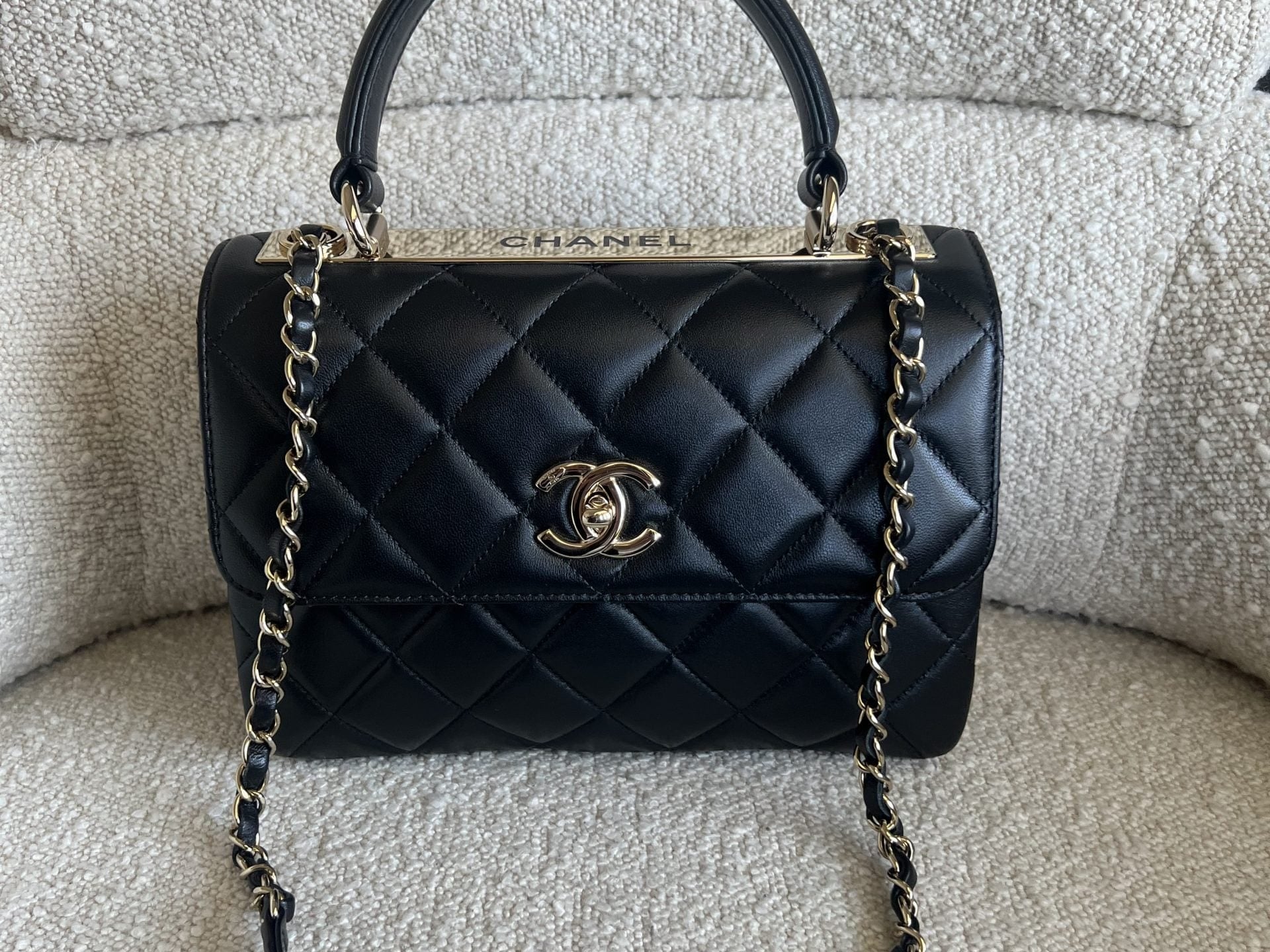 CHANEL Handbag Chanel Black Lambskin Quilted Trendy CC Small LGHW - Redeluxe