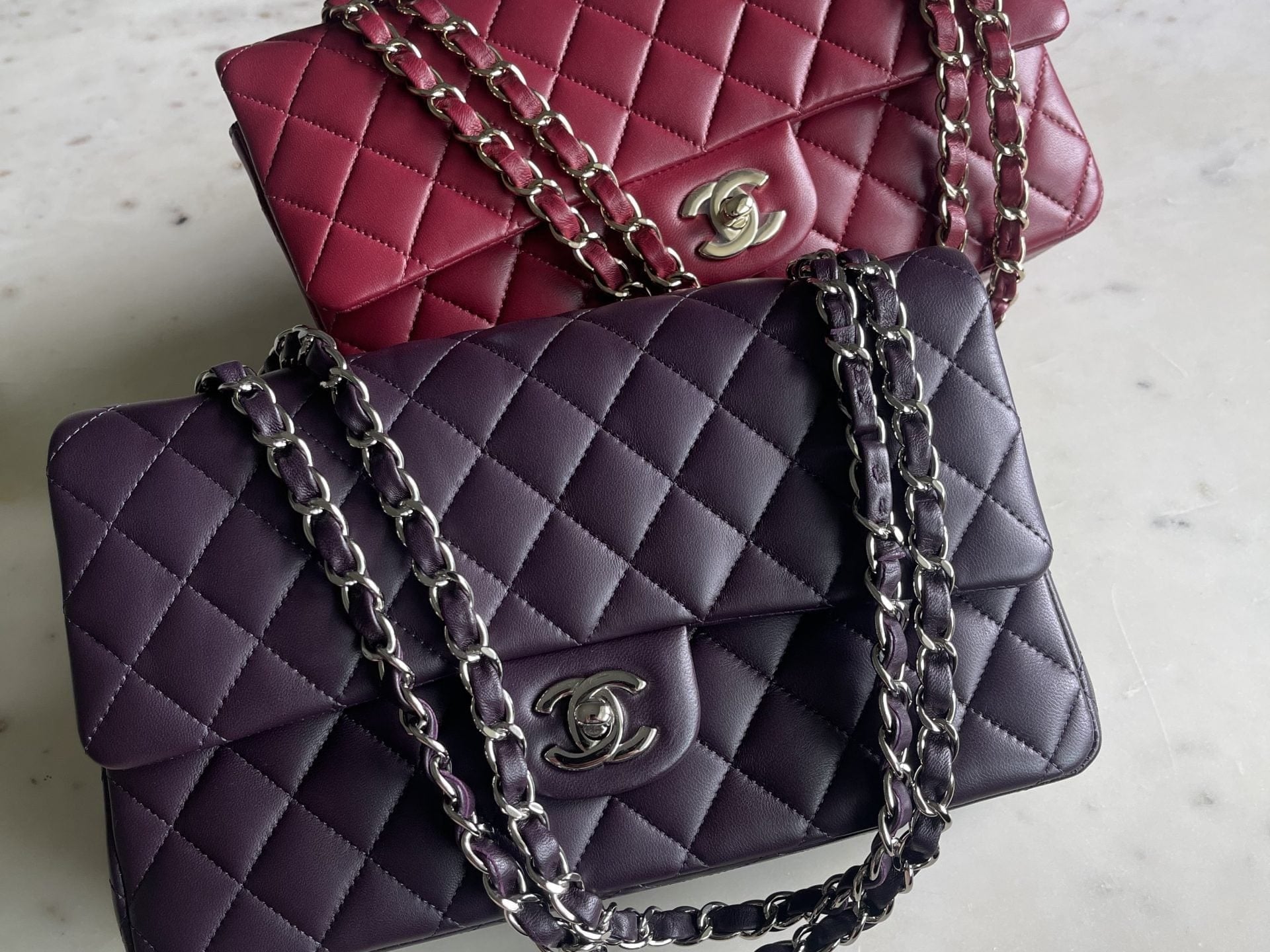 CHANEL Handbag Chanel Dark Purple Lambskin Quilted Classic Flap Medium SHW - Redeluxe