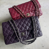 CHANEL Handbag Chanel Dark Purple Lambskin Quilted Classic Flap Medium SHW - Redeluxe