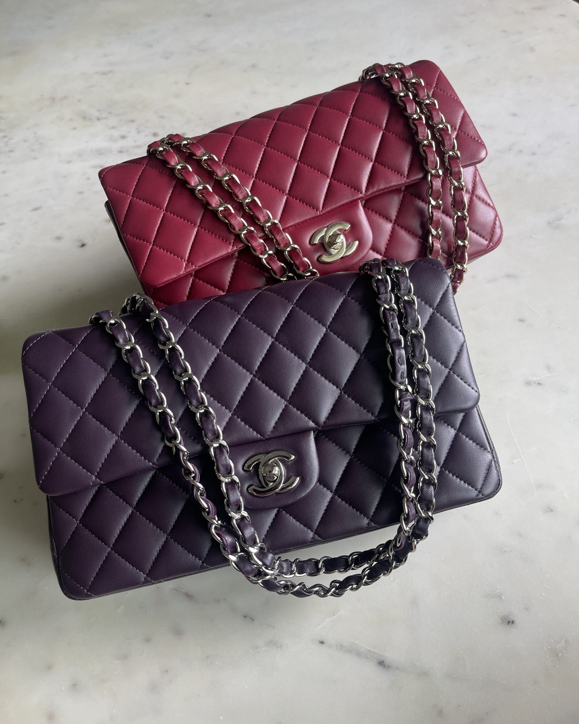 CHANEL Handbag Chanel Dark Purple Lambskin Quilted Classic Flap Medium SHW - Redeluxe