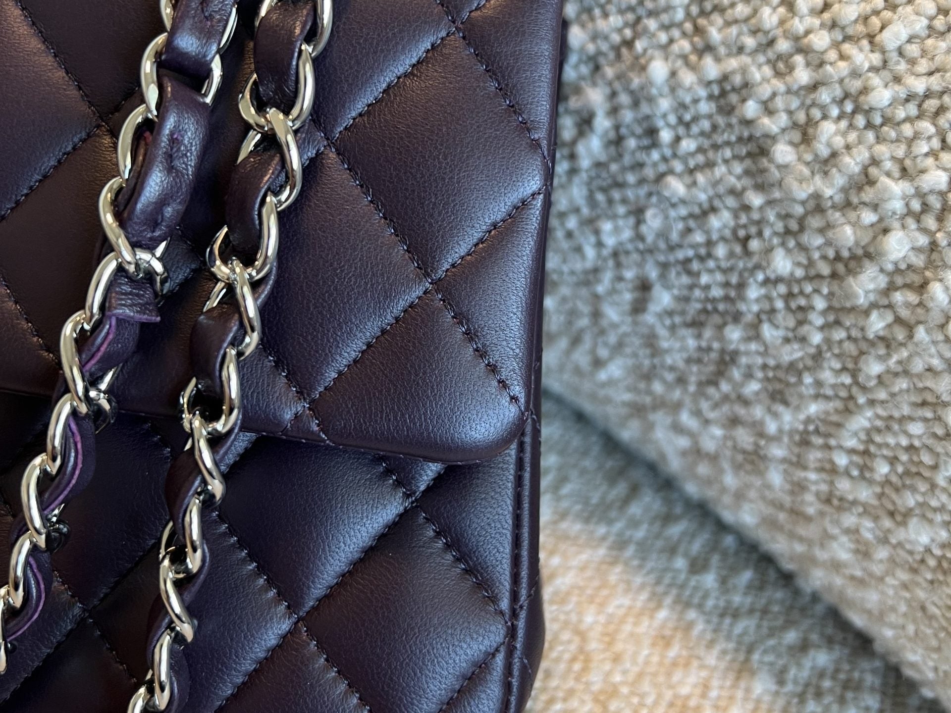 CHANEL Handbag Chanel Dark Purple Lambskin Quilted Classic Flap Medium SHW - Redeluxe