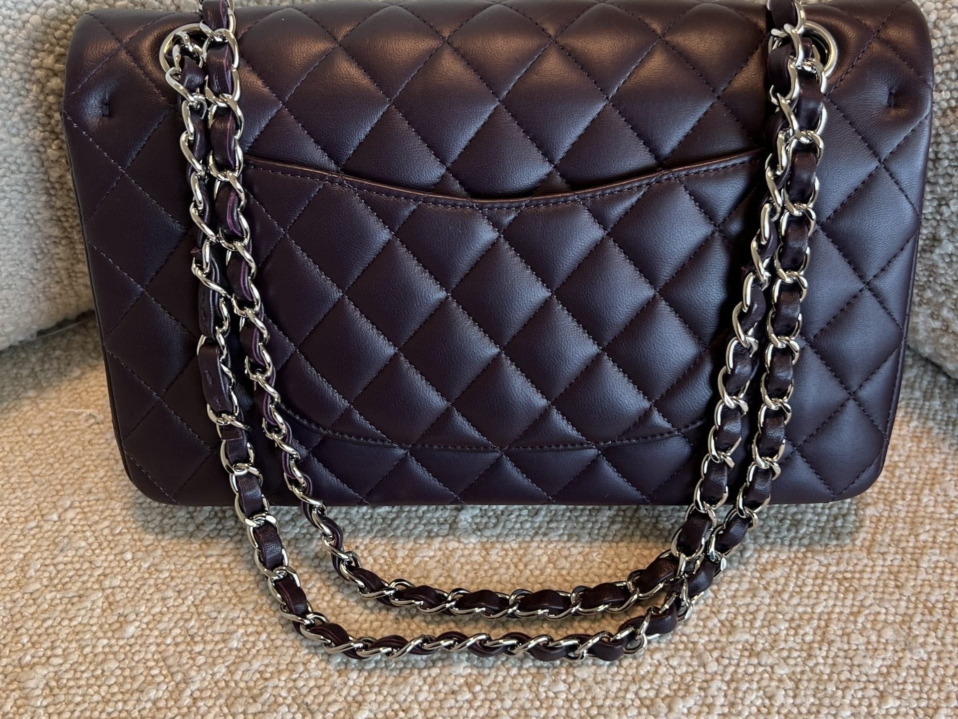 CHANEL Handbag Chanel Dark Purple Lambskin Quilted Classic Flap Medium SHW - Redeluxe