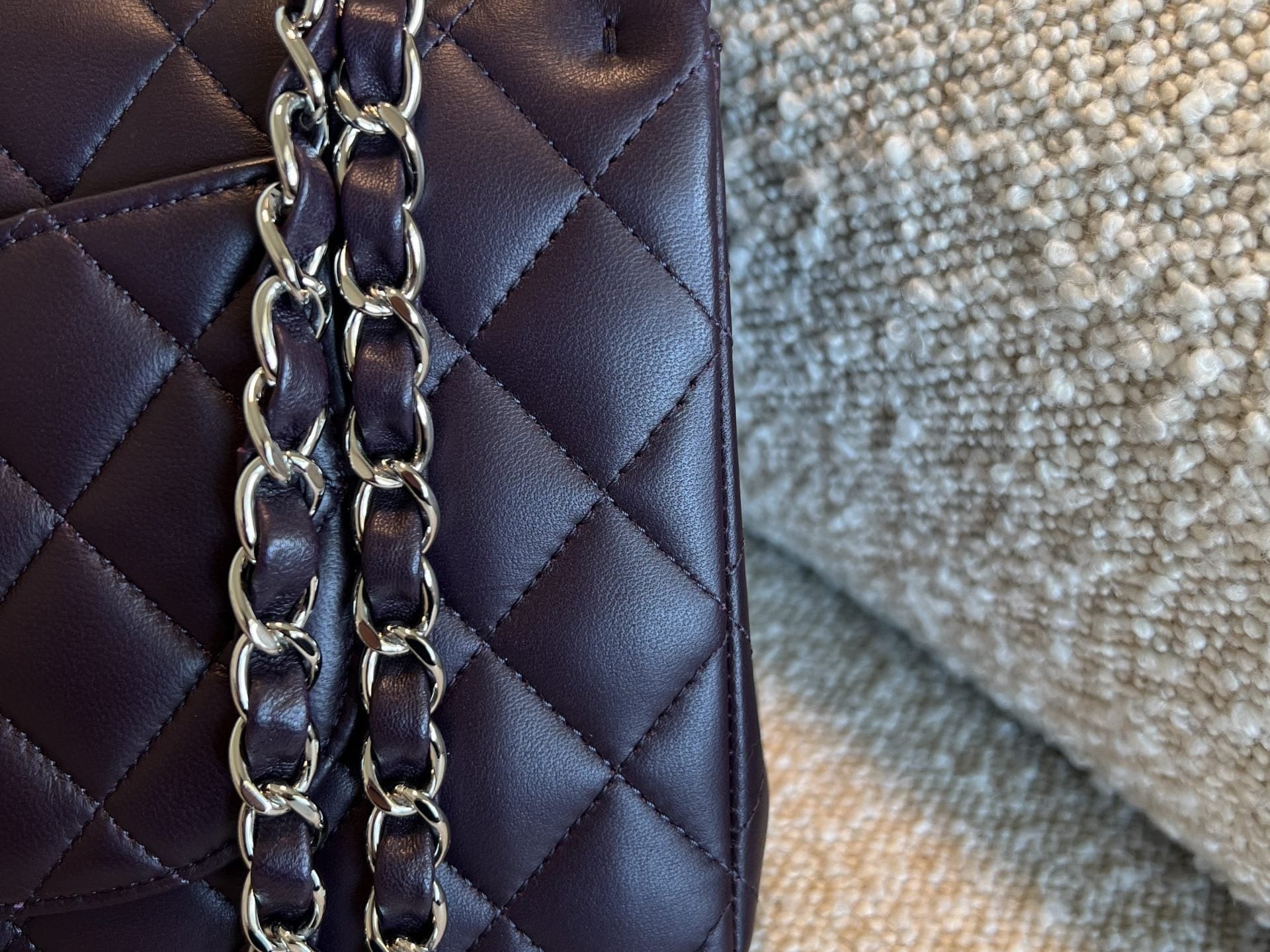 CHANEL Handbag Chanel Dark Purple Lambskin Quilted Classic Flap Medium SHW - Redeluxe