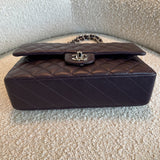 CHANEL Handbag Chanel Dark Purple Lambskin Quilted Classic Flap Medium SHW - Redeluxe